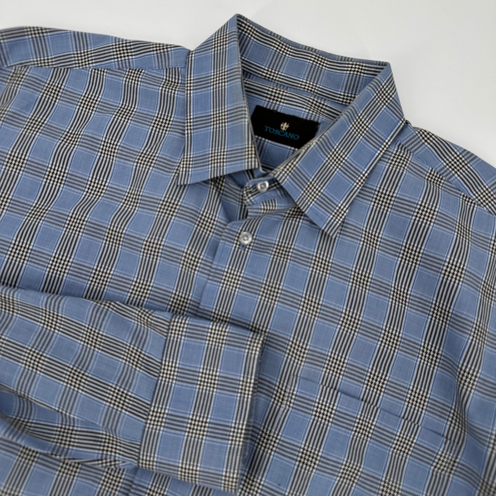 Toscano Patrick Assaraf Mens XL Blue Glen Plaid Cotton‎ Button Down Shirt